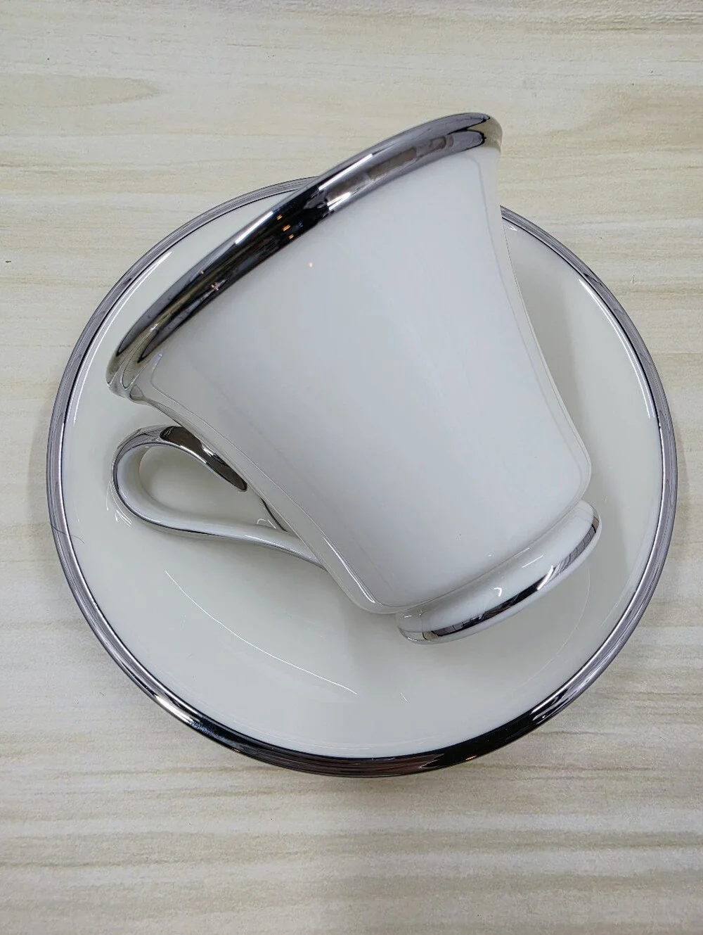 Lenox Solitaire Pattern Footed Cup & Saucer Set Platinum Rim Dimension Porcelain